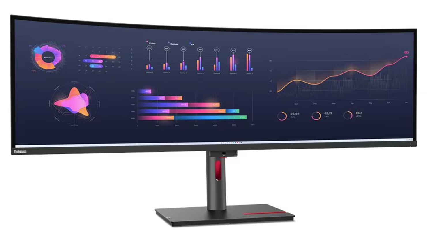 Lenovo Gaming monitor 49" ThinkVision P49W-30, 63DBRAT1EU, DQHD, IPS, 350 cd/m2, 4ms, 60Hz, DisplayPort, HDMI, USB-C, zvuč nici, zakrivljeni, crni