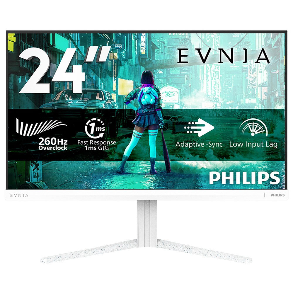 Philips Evnia Gaming Monitor 24M2N3201PL 23.8" Fast IPS, FHD 1920x1080, 260Hz OC, 1ms GtG, 0.3ms MBR, 300cd/m2, 1000:1, HDR10, Adaptive Sync, 1xHDMI 2.1, 1xDP 1.4, Headphone Out, Tilt, White