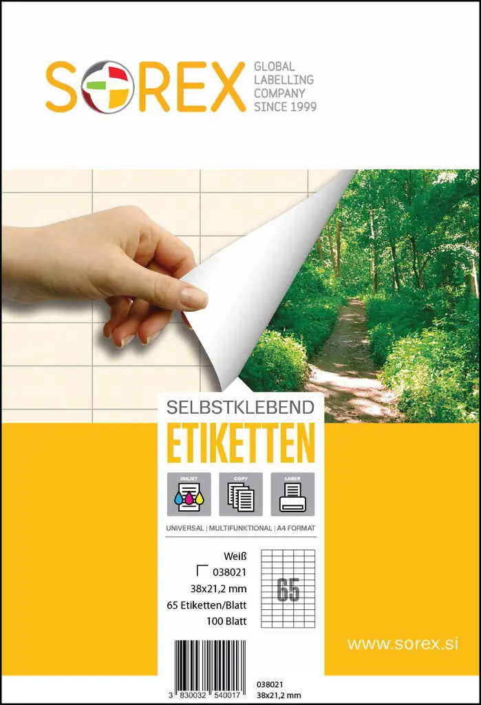 Etiketa  laser/inkjet/copy  38,0x21,2 Sorex 100/1