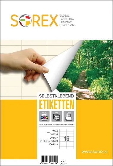 Etiketa  laser/inkjet/copy 105,0x 37,0 Sorex 100/1