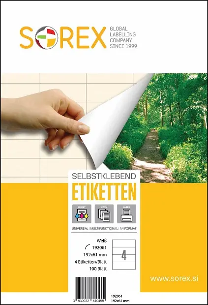 Etiketa  laser/inkjet/copy 192,0x61,0 za široki registratore Sorex 100/1