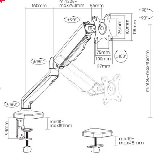 SBOX nosač s oprugom za monitor, 17" - 32", 2-9kg