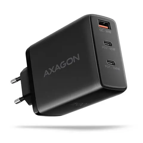AXAGON ACU-DPQ100 zidni punjač 1xUSB-A QC4, 2xUSB-C PD 65/100W, crni