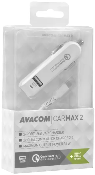 Avacom autopunjač CarMAX 2 2xQuickCharge2.0 USB-C