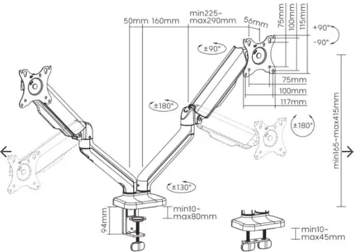 SBOX nosač s oprugom,2 monitora,17"-32",do 2x9kg