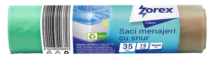 Vreća za smeće  35L 50x60cm 15/1 HDPE zelena s vezicom Zorex Clasic