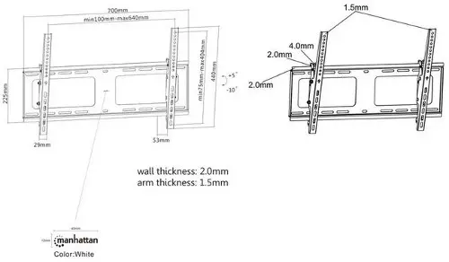 Manhattan TV nosač zidni 37"-80" do 80kg, crni