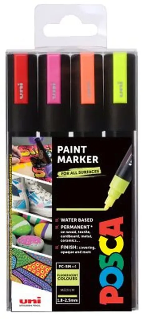 Marker permanentni Uni Posca PC-5M 1,8-2,5mm fluorescentne boje 4/1 Marker permanentni Uni Posca PC-5M 1,8-2,5mm fluorescentne boje 4/1