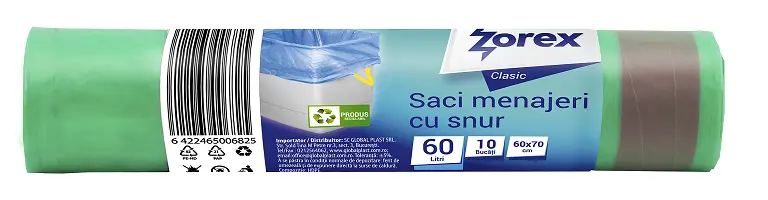 Vreća za smeće  60L 60x70cm 10/1 HDPE zelena s vezicom Zorex Clasic