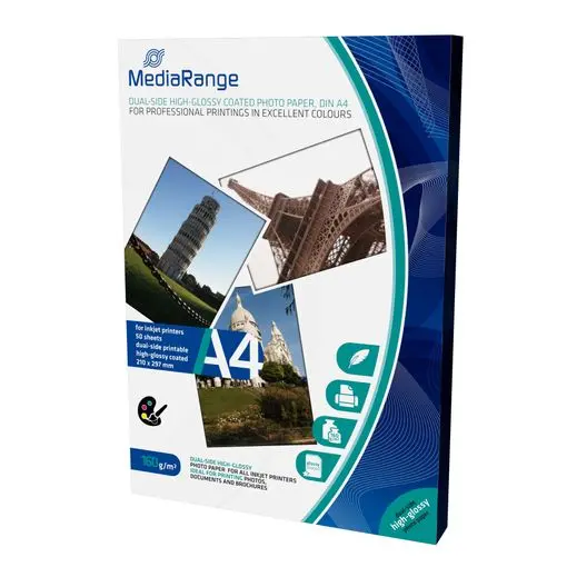 Papir Photo MediaRange A4 160g/m2 Premium Glossy DUAL Paper 50 listova Papir Photo MediaRange A4 160g/m2 Premium Glossy DUAL Paper 50 listova