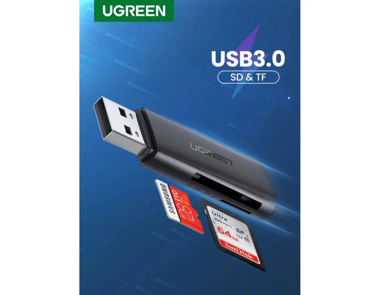 Čitač memorijskih kartica UGREEN USB 3.0, TF/SD, crni