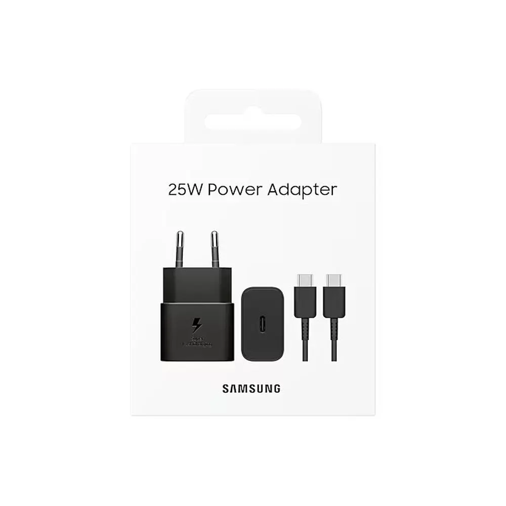 Adapter za napajanje SAMSUNG - kućni punjač + kabel USB Type-C 25W brzi GaN - crni BLISTER