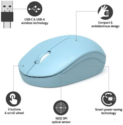 Port miš OFFICE bežični USB-A/USB-C,svijetlo-plava