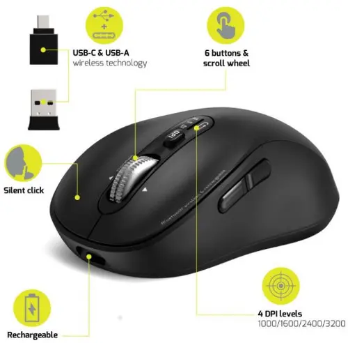 Port miš EXPERT WL+BT, punjivi USB-C, crni