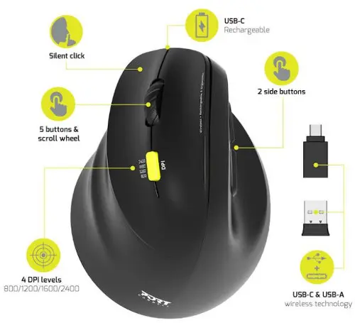 Port miš 2.4 GHz BT erg. punjivi za ljevake, crni