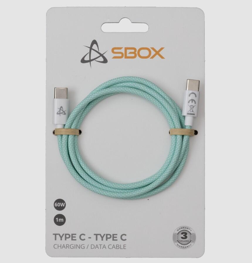 Kabel USB tip C-M<=>USB tip C-M  1.0m - SBOX 60W 480Mbps - zeleni