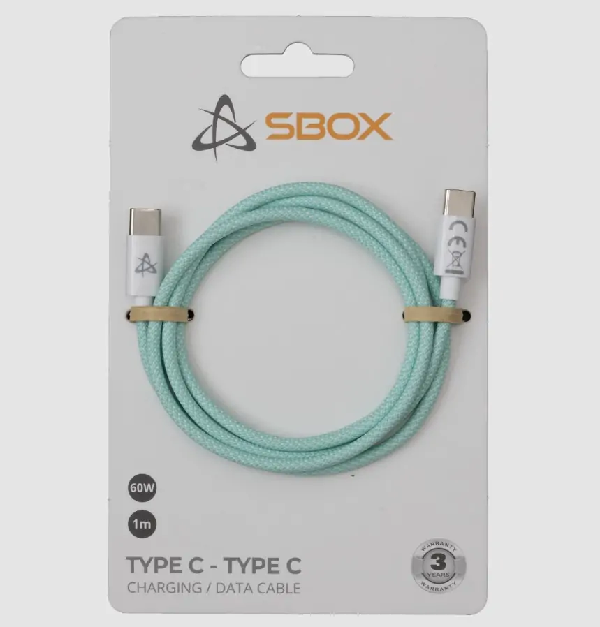 Kabel USB tip C-M<=>USB tip C-M  1.0m - SBOX 60W 480Mbps - zeleni