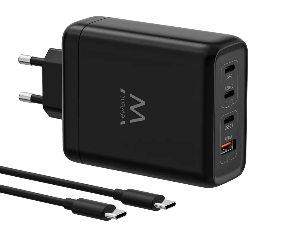 Adapter za napajanje Ewent EW1337, GaN, 140W, 3x USB-C, 1x USB-A, QC 5.0