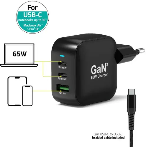 Port zidni punjač 65W type C GaN2 + USB-C kabel 2m