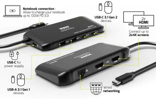 Port docking travel  USB-C,1x4K ili 2xFHD, do 100W