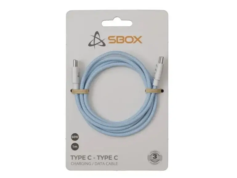 Kabel USB tip C-M<=>USB tip C-M  1.0m - SBOX 60W 480Mbps - plavi