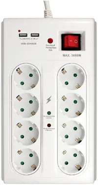 Prenaponska zaštita, 8 utičnica, 2xUSB,5V 2.1A, 3m