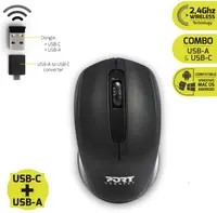 Port miš BUDGET bežični, USB-C & USB-A, crni