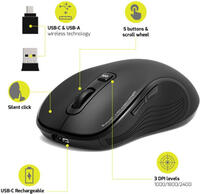 Port miš ESSENTIEL WL+BT, USB-C, punjivi, crni